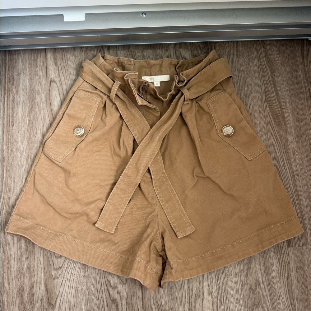 Maje Tan Cargo Shorts with Adjustable Waist